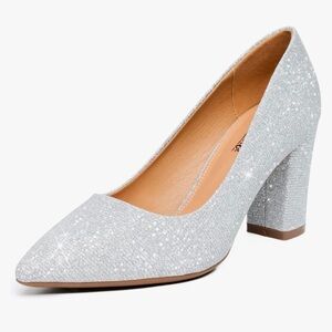 Brand New Heel The World Women's High Chunky Block Closed Toe Heels SPARKLY